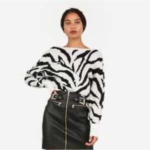 Express Zebra Print Crop Sweater Black White Medium